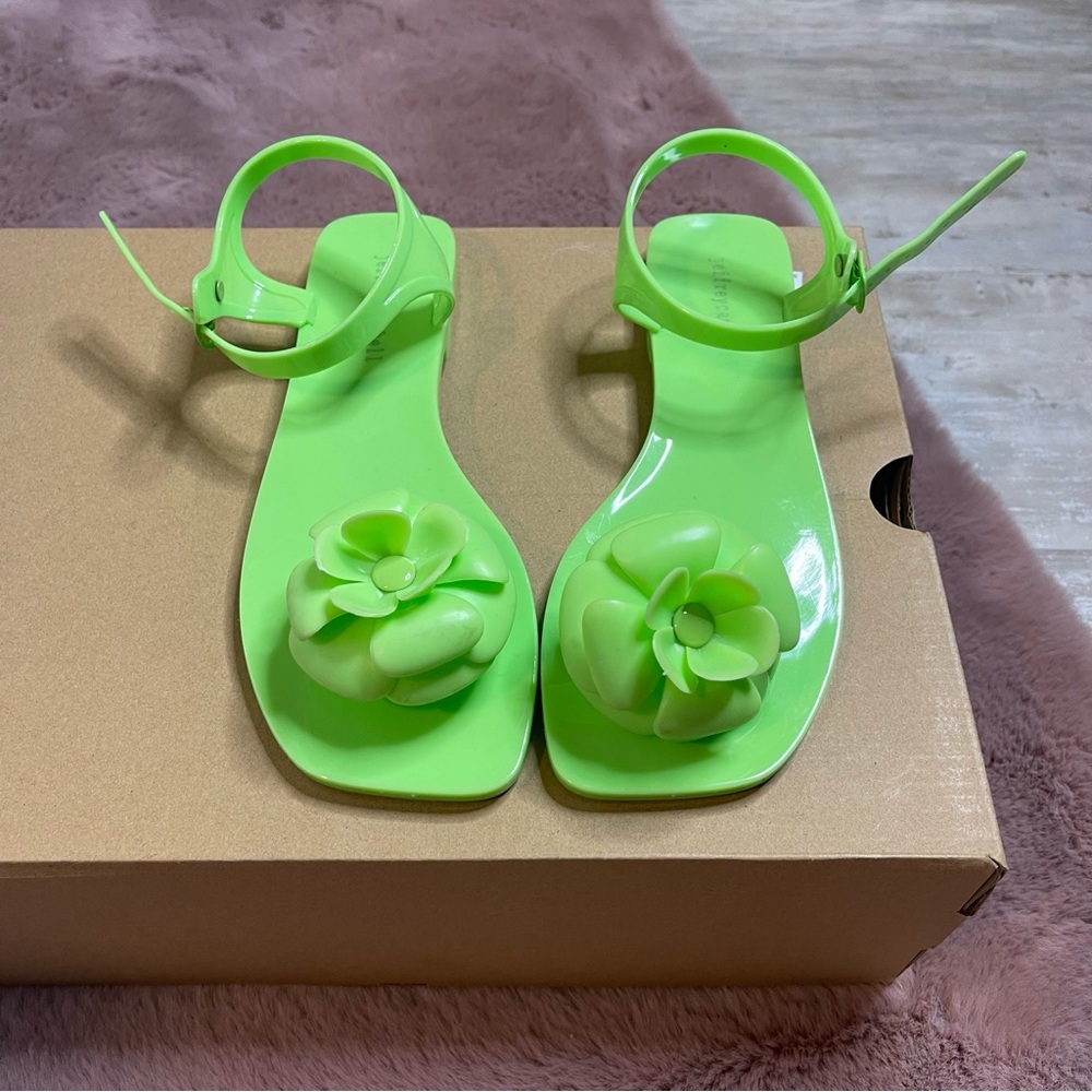 Jeffrey Campbell Fleurisse Ankle Strap Floral Jelly Sandal Green